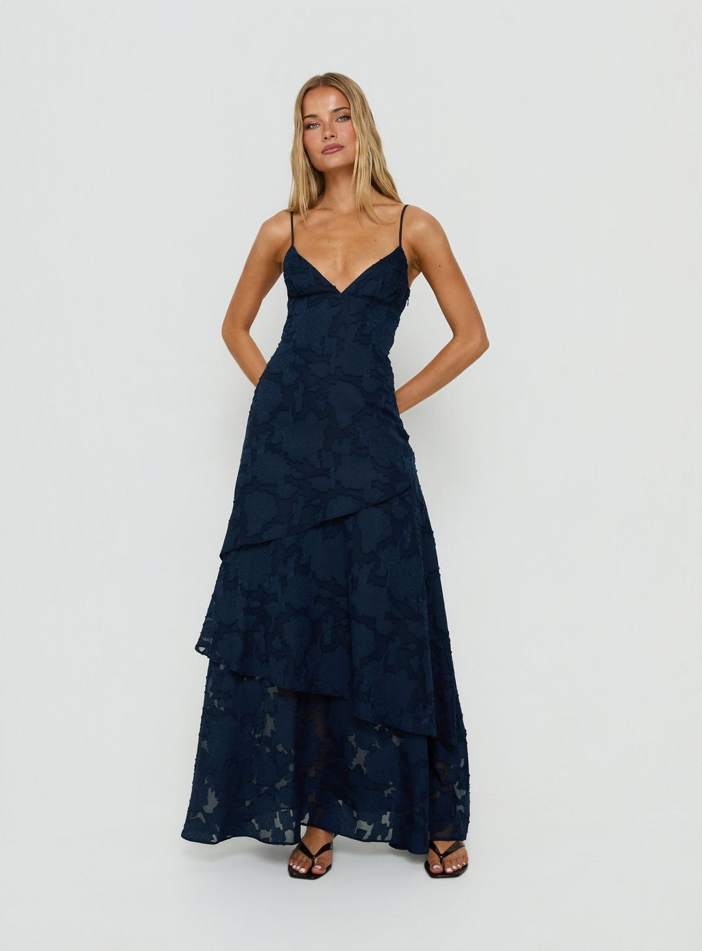 Lyricah Tiered Tie Back Maxi Dress Navy