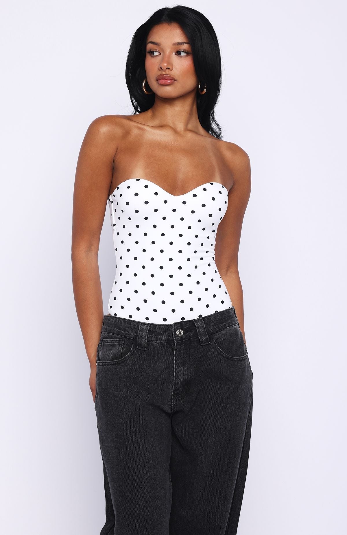 Stuck To You Bodysuit White/Black Polka Dot