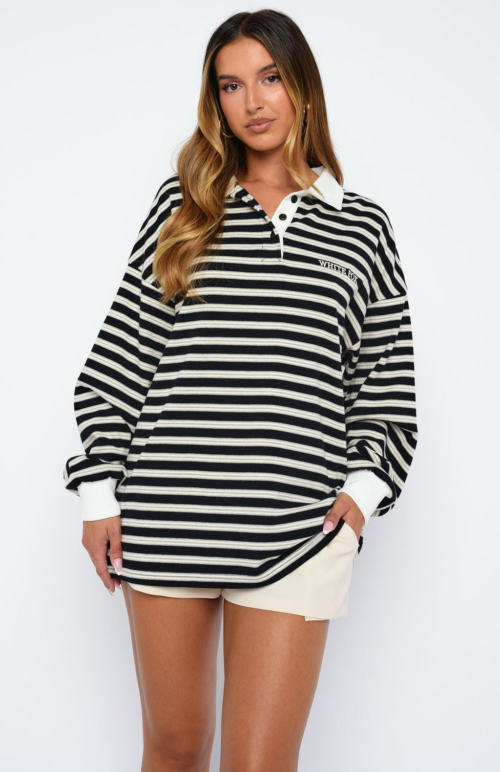 Out Again Long Sleeve Rugby Shirt Black/Grey Stripe