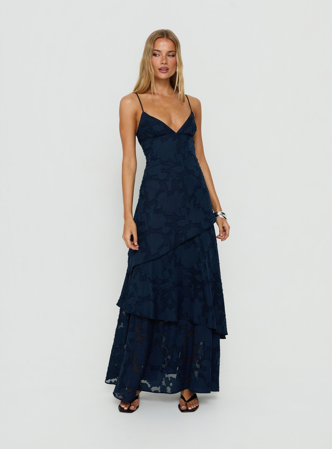 Lyricah Tiered Tie Back Maxi Dress Navy