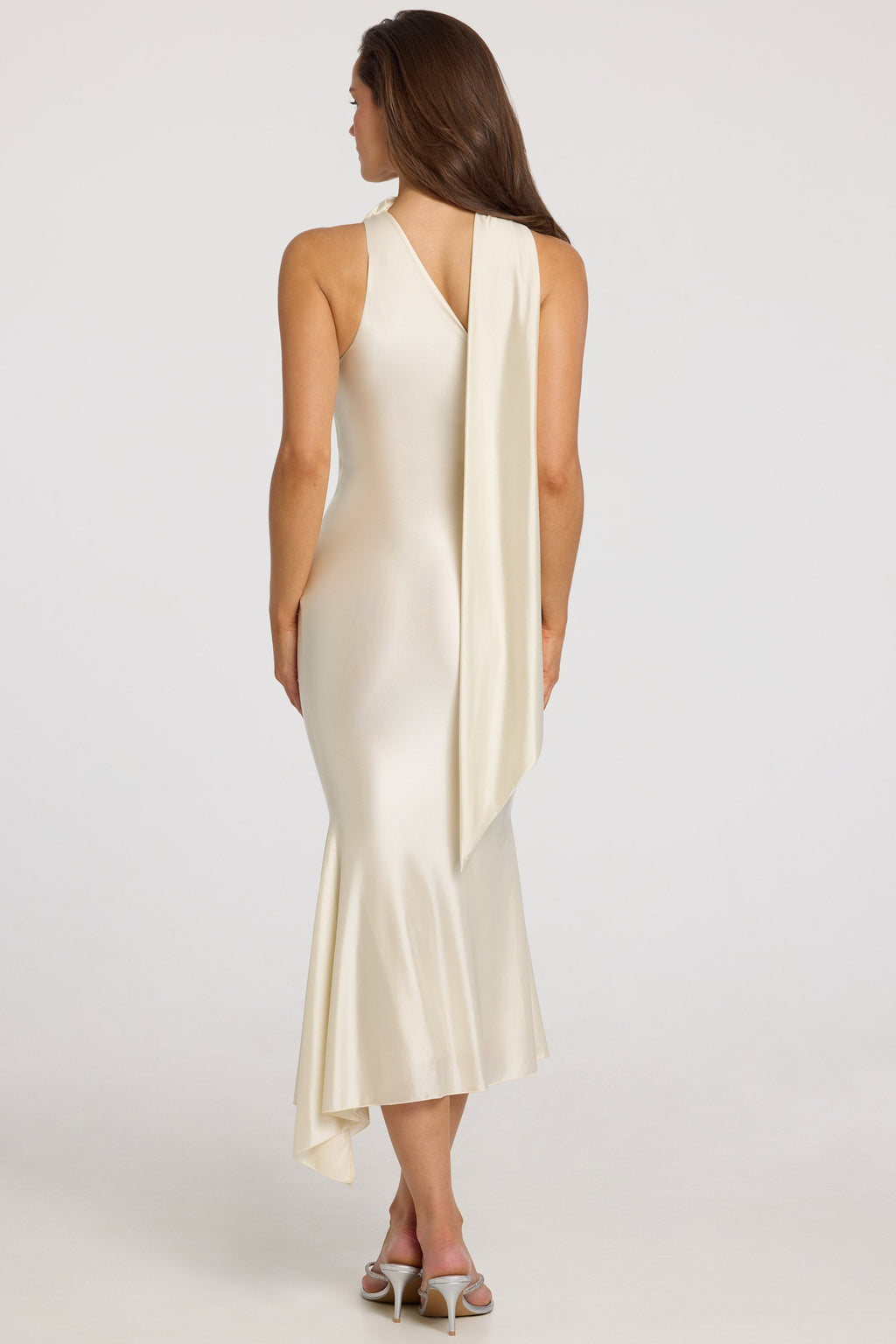 Asymmetric Scarf-Detail Midaxi Dress in Ivory