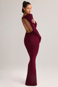 Modal Ruched Backless Maxi Dress in Wine