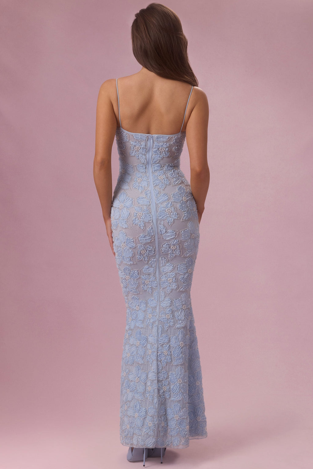 Embellished Square Neck Maxi Dress in Sky Blue