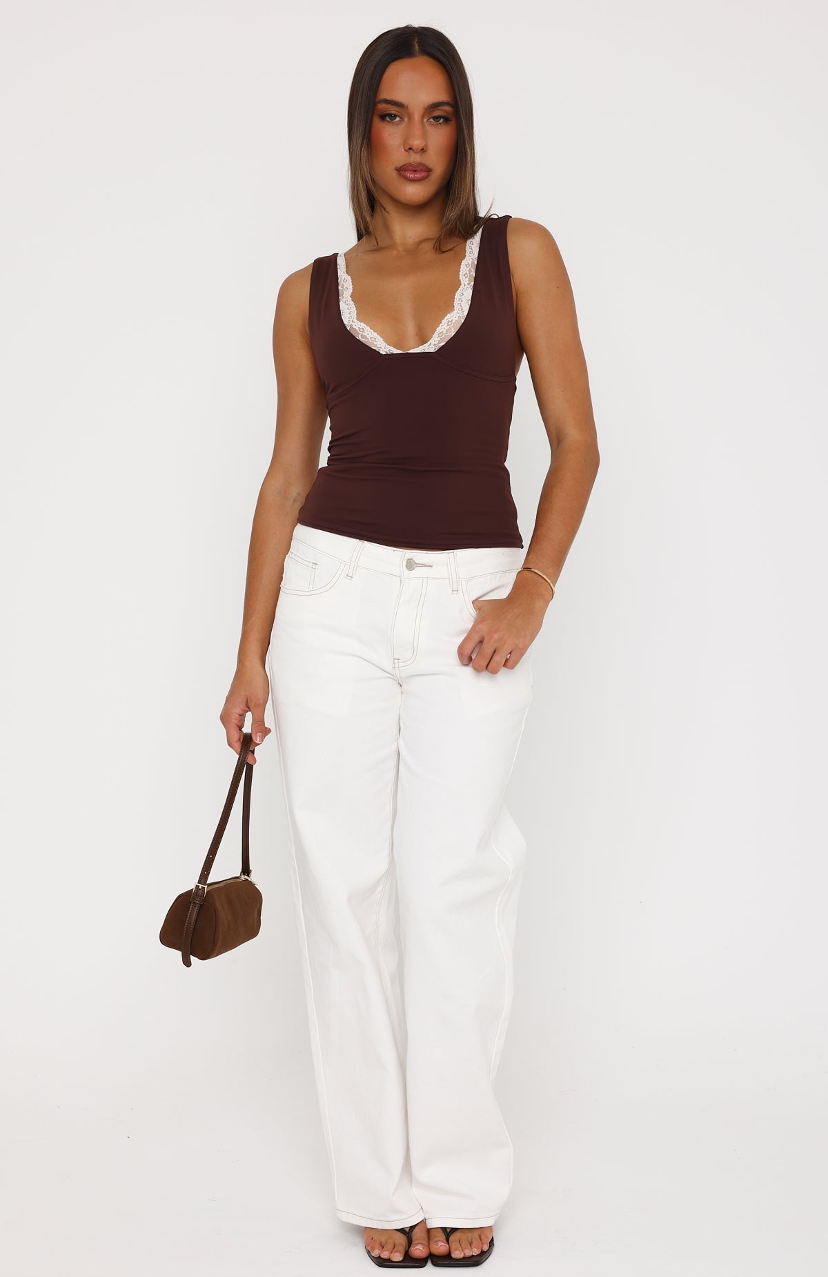 Key To My Heart Lace Trim Top Chocolate/Cream