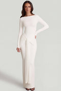 Soft Jersey Boat-Neck Tie-Gather Maxi Dress in White