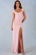 Modal Sweetheart-Neck Cowl-Waist Maxi Dress in Blush Pink
