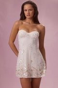 Embellished Bandeau Mini Dress in Pearl
