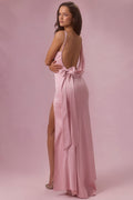 Satin Draped Bridesmaid Dress in Blush Pink