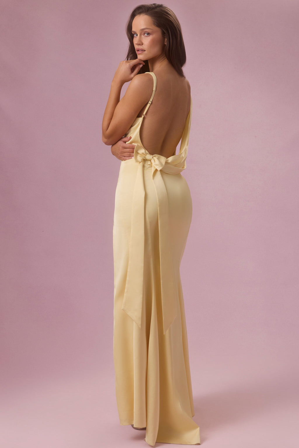 Satin Draped Bridesmaid Dress in Butter