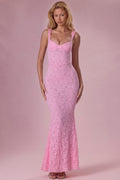 Lace Sweetheart-Neck Gown in Blush Pink