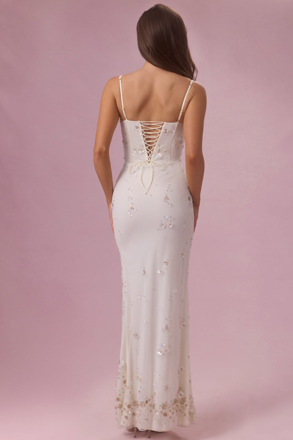 Embellished Corset Maxi Dress in Pearl