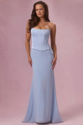 Satin Corset Bridesmaid Dress in Sky Blue