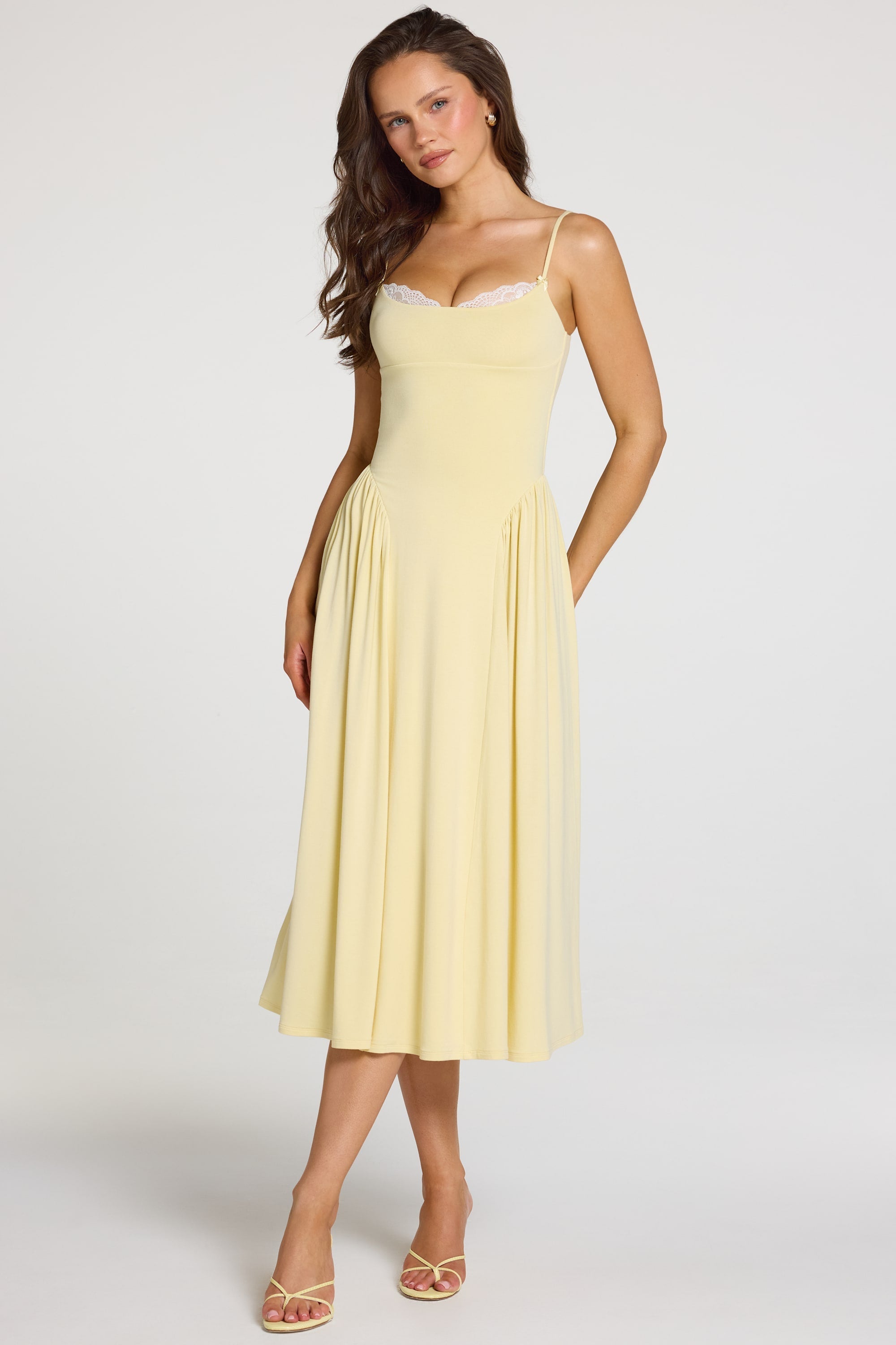 Modal Lace-Trim Midaxi Dress in Pastel Yellow