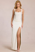 Lace Corset Maxi Dress in Pearl