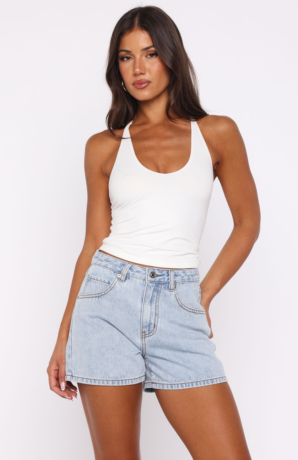 Maddy High Rise Denim Shorts Mid Blue