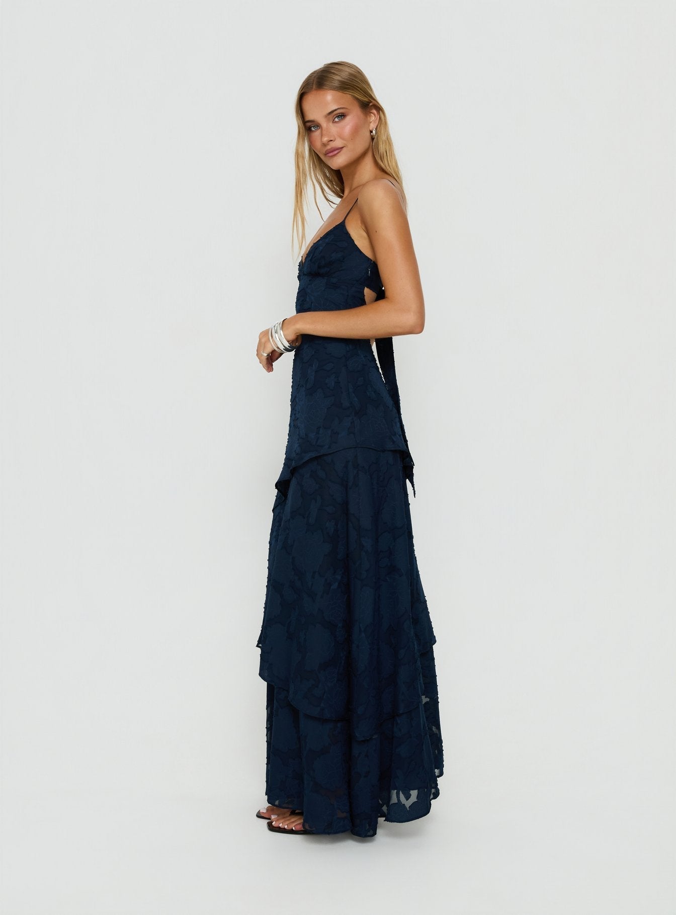 Lyricah Tiered Tie Back Maxi Dress Navy