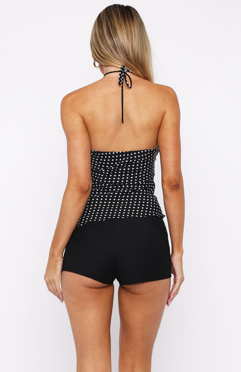 Laced Up Halter Top Black/White Polka Dot