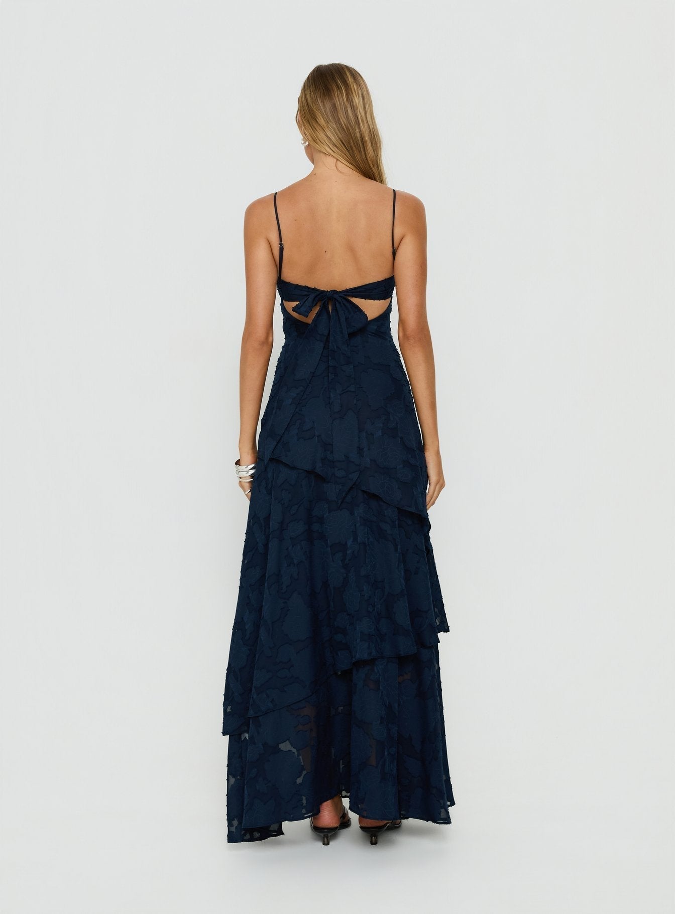 Lyricah Tiered Tie Back Maxi Dress Navy