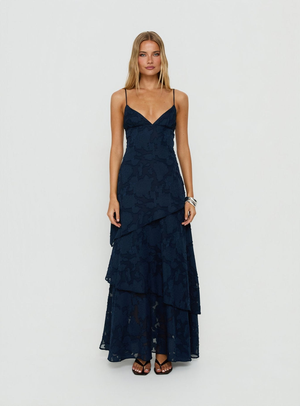 Lyricah Tiered Tie Back Maxi Dress Navy