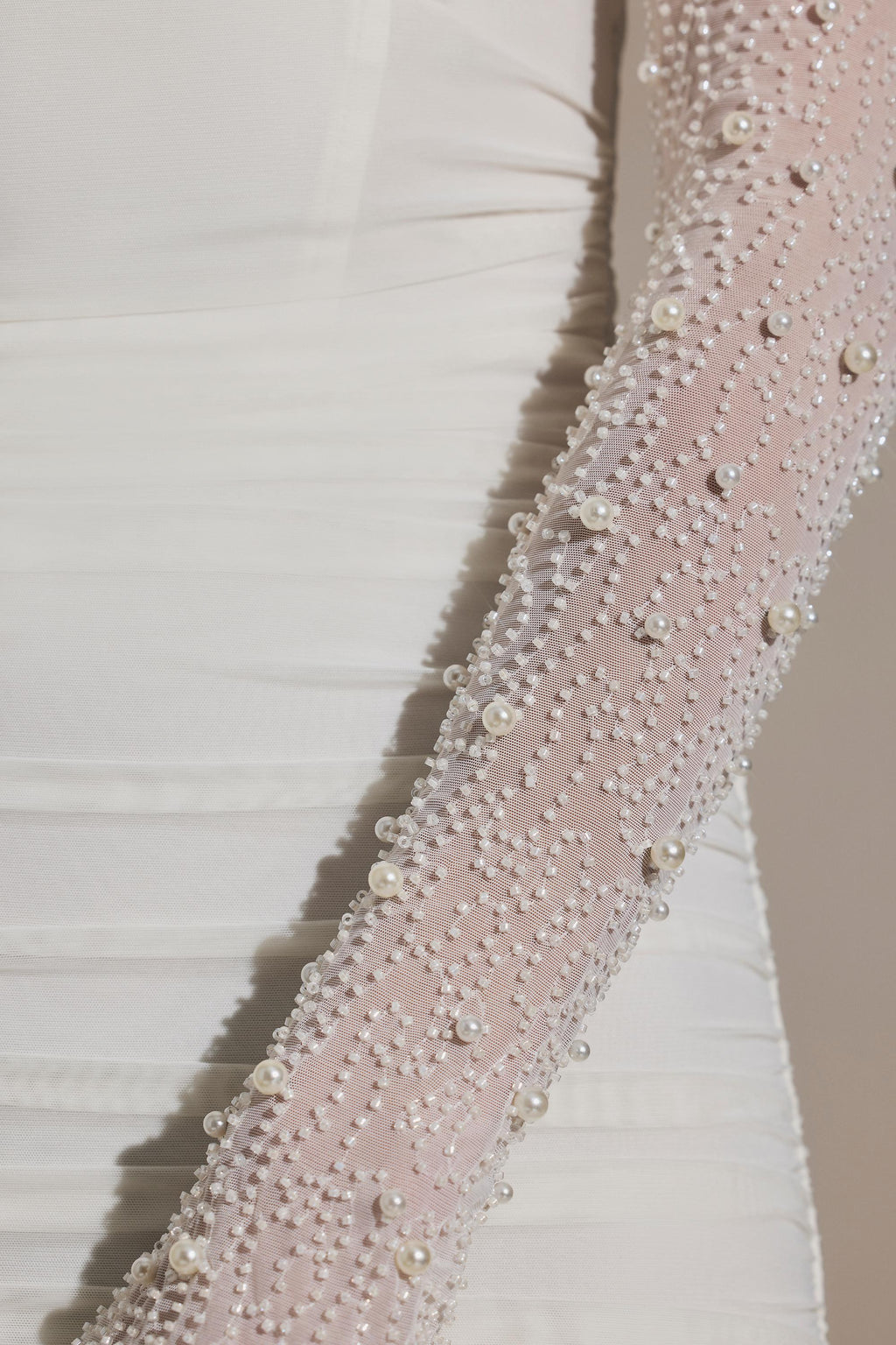 Embellished Long-Sleeve Mini Dress in White