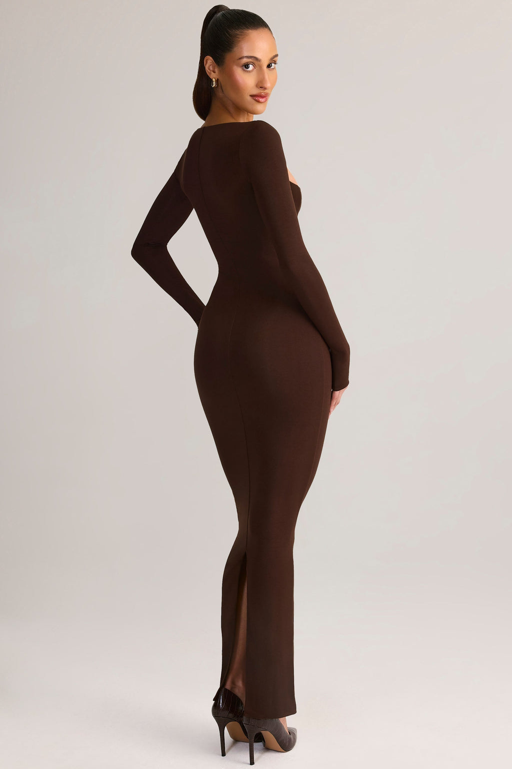 Modal Square-Neck Bodycon Maxi Dress in Chocolate Brown
