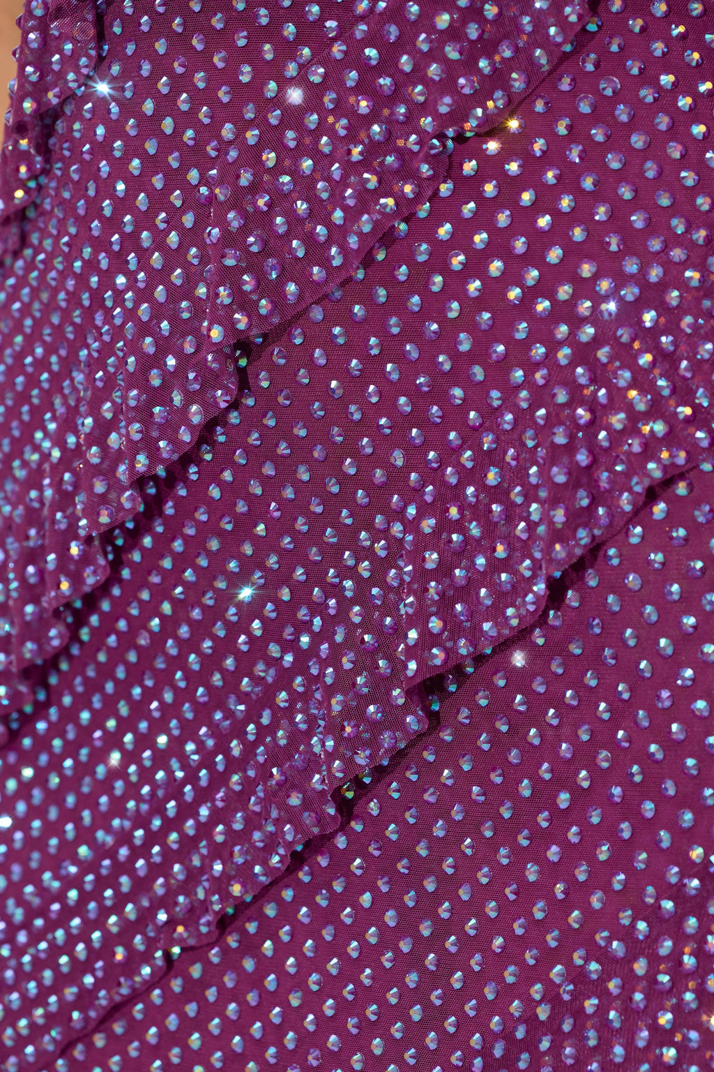 Embellished Bandeau Ruffle Maxi Dress in Plum
