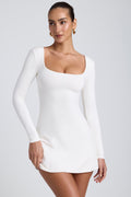 Modal Square Neck Long Sleeve Mini Dress in White