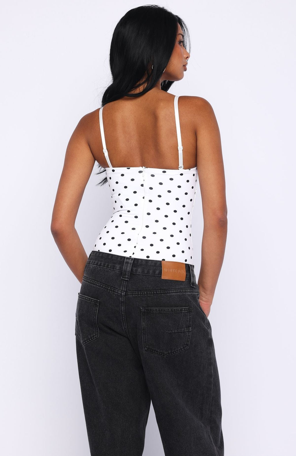 Stuck To You Bodysuit White/Black Polka Dot