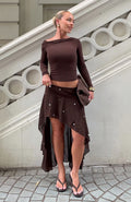 Starry Eyed Sequin Midi Skirt Chocolate