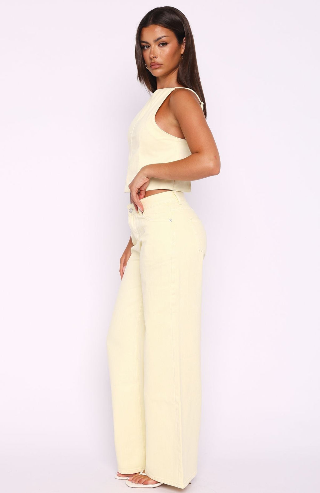 Kalaya Mid Rise Wide Leg Jeans Lemon Wash