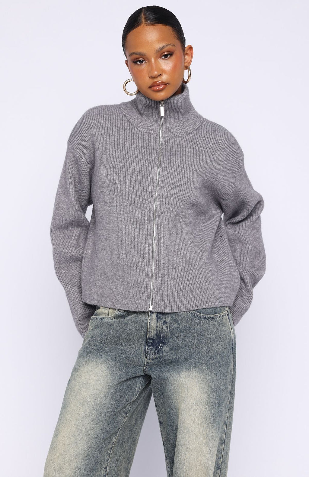 Violetta Zip Knit Cardigan Smokey Grey