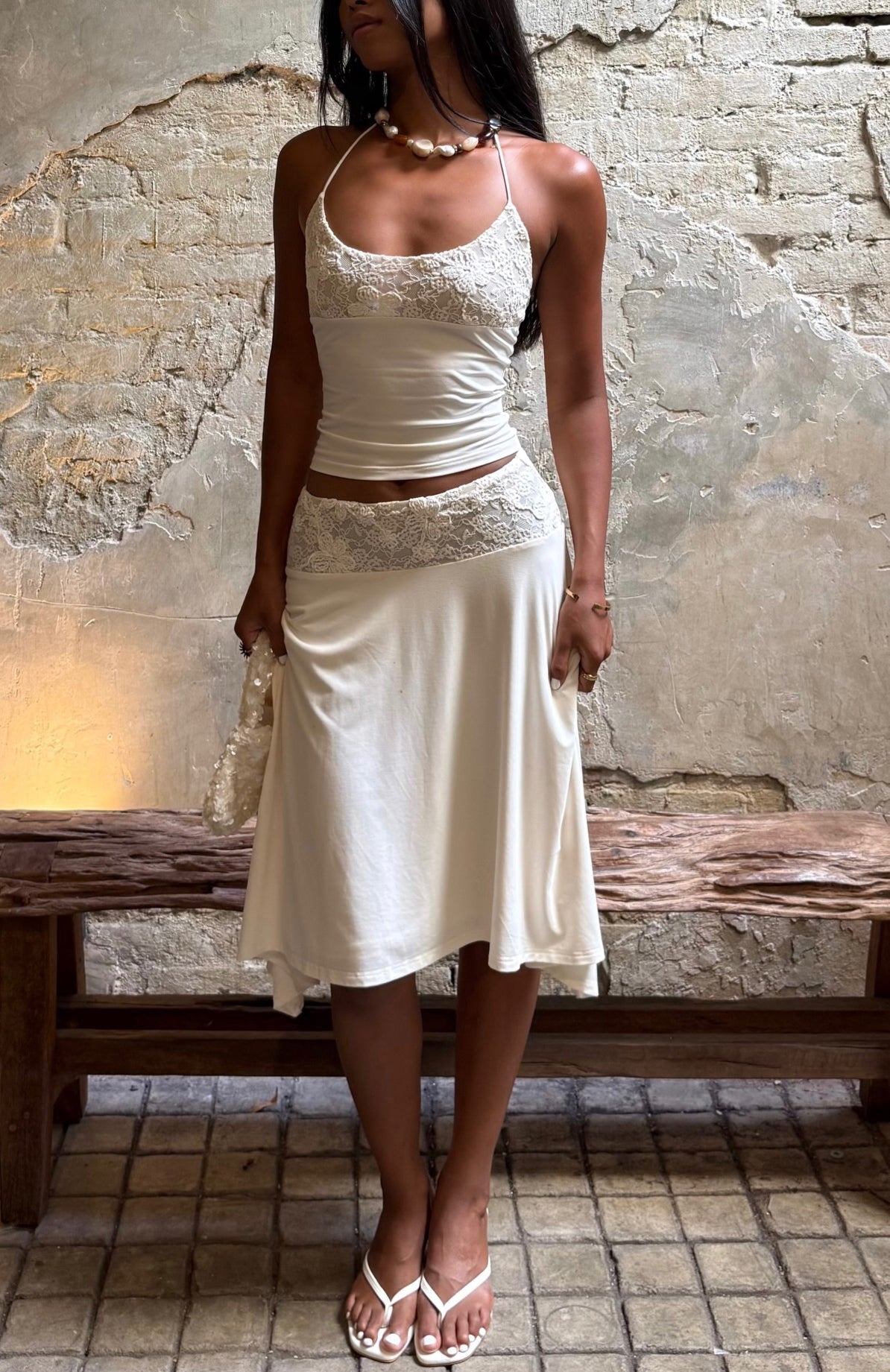 Cool Chaos Halter Top Off White