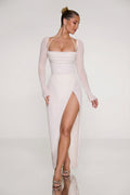 Embellished Cowl Neck Maxi Dress in Ivory