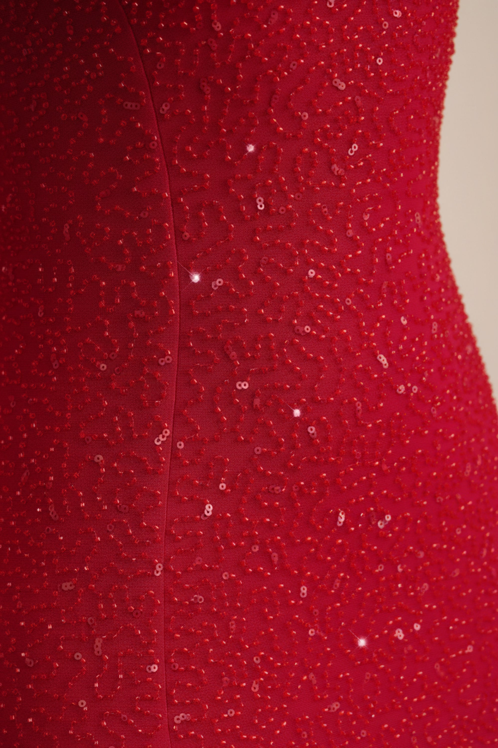 Embellished Strapless Cowl-Neck Maxi Dress in True Red