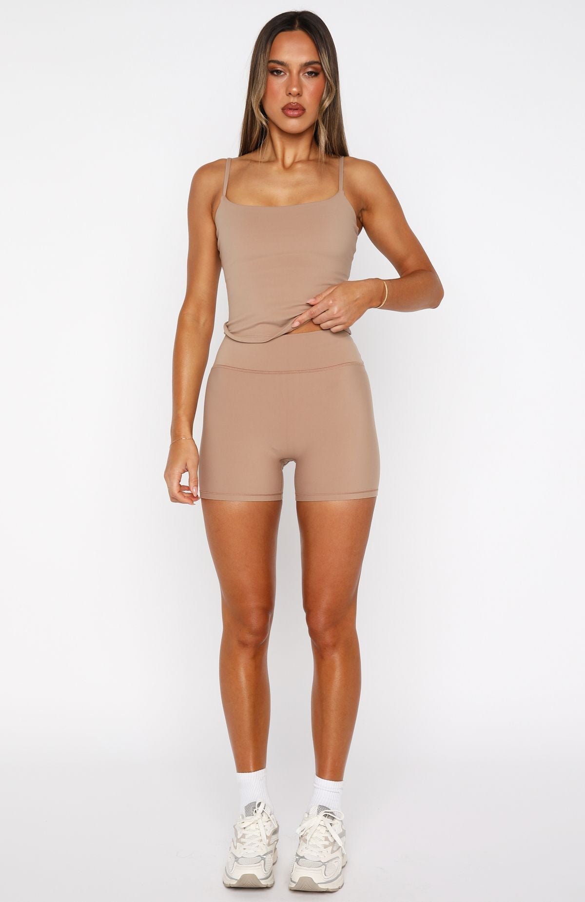 Keep Up High Waisted Shorts 4 Caramel