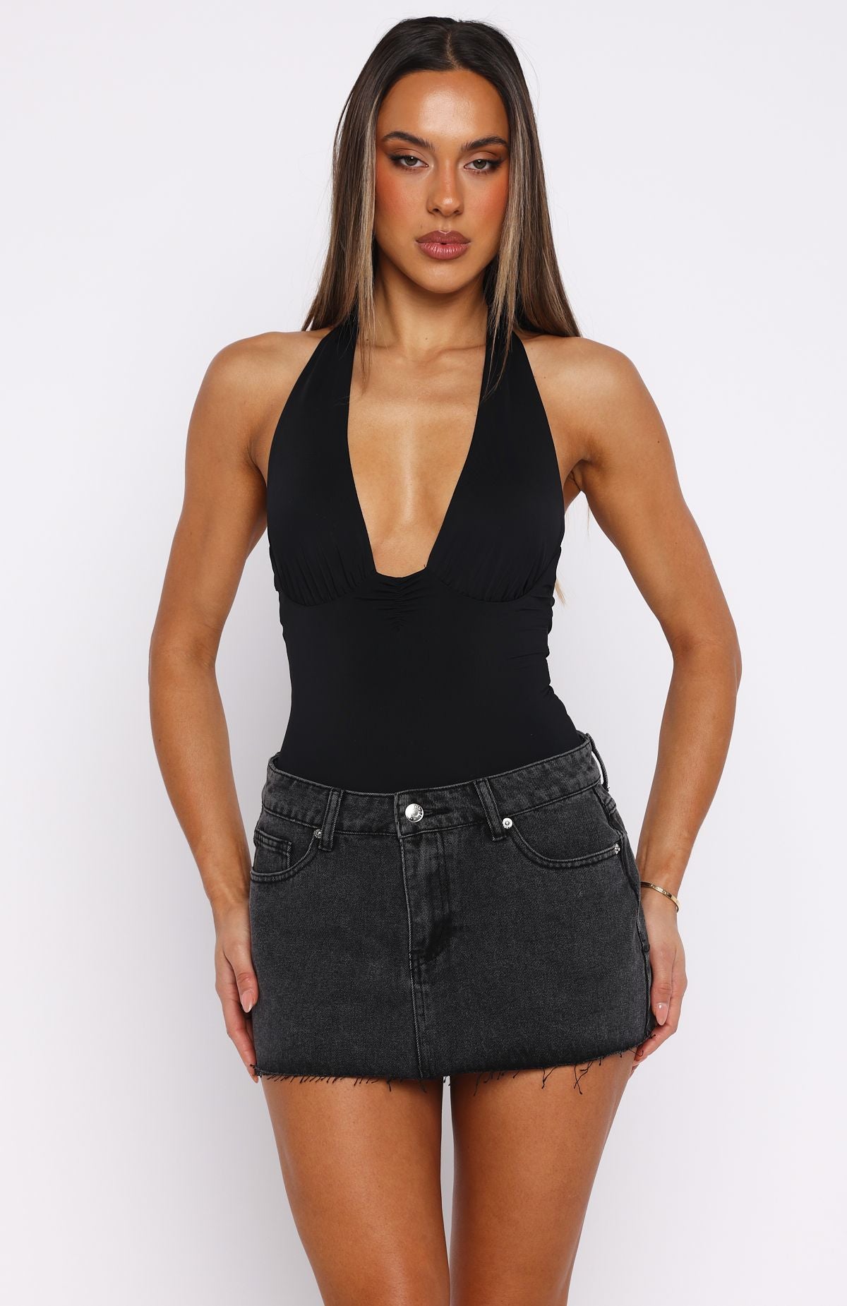 Broken Trust Mid Rise Denim Mini Skirt Black