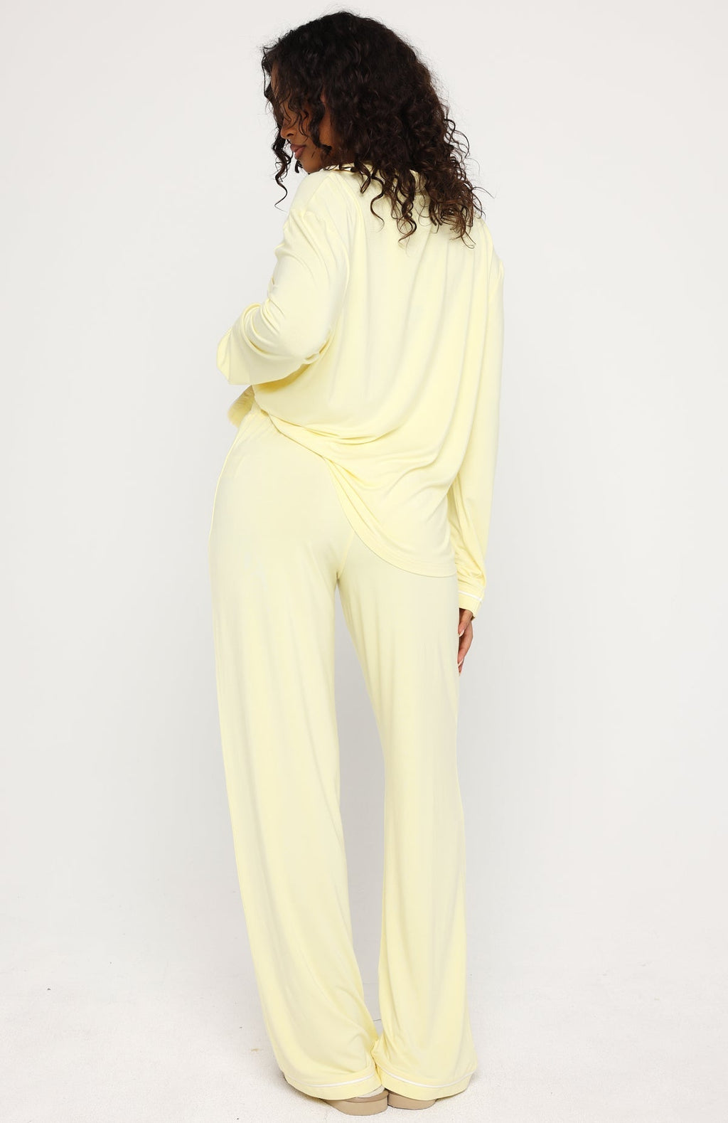 Airplane Mode Modal Wide Leg Pyjama Pants Lemon