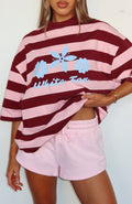 Changed My Play Oversized Tee Dark Red/Pink Stripe