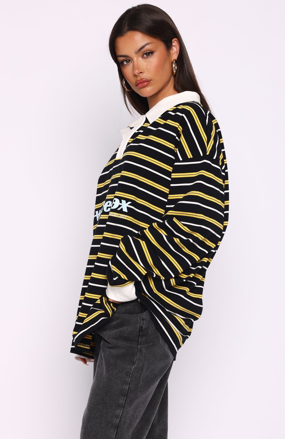 Gentle Affection Long Sleeve Rugby Shirt Black/Yellow Stripe