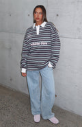 Gentle Affection Long Sleeve Rugby Shirt Grey/Mint Stripe
