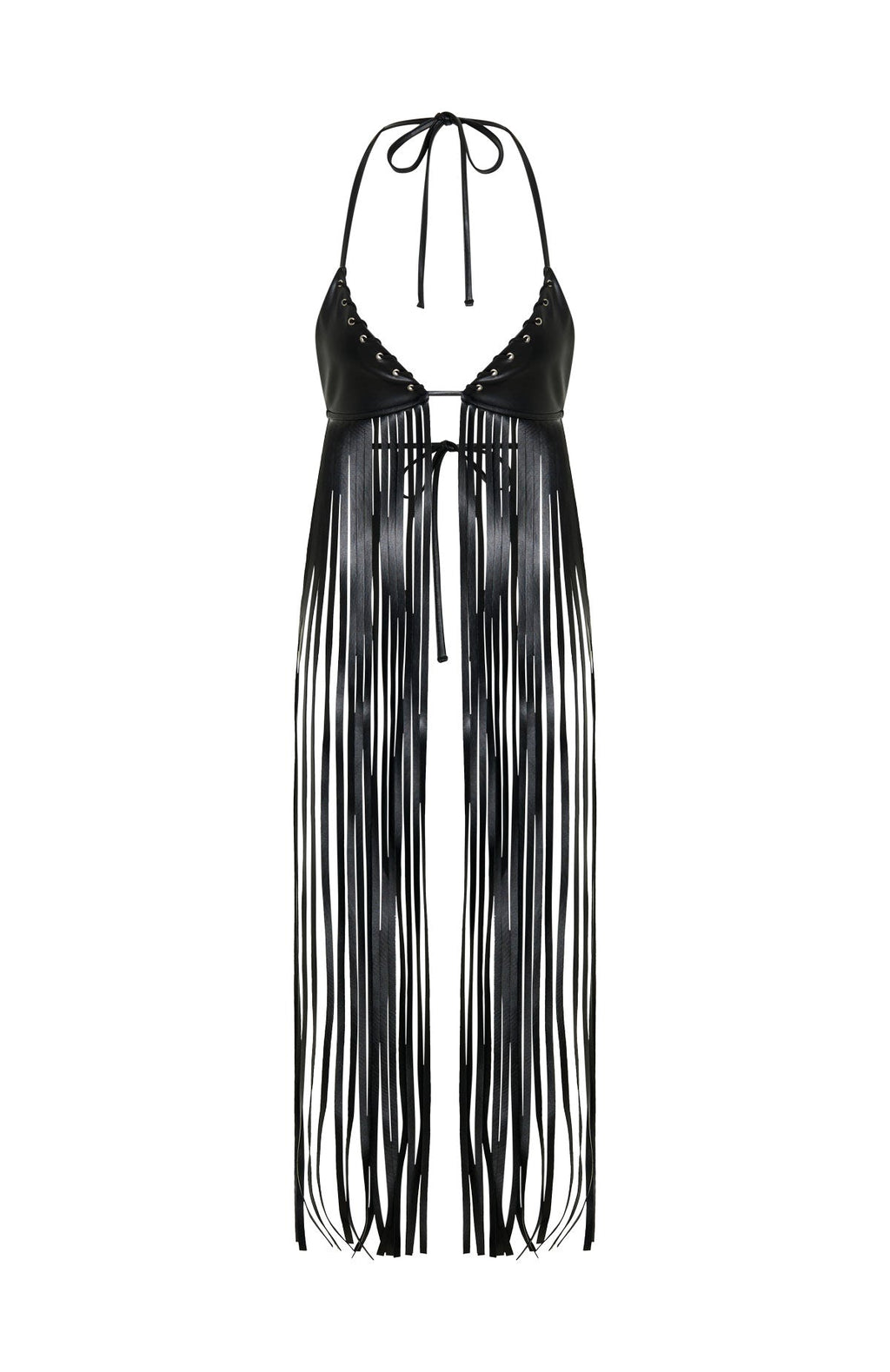 Here We Go PU Fringe Top Black