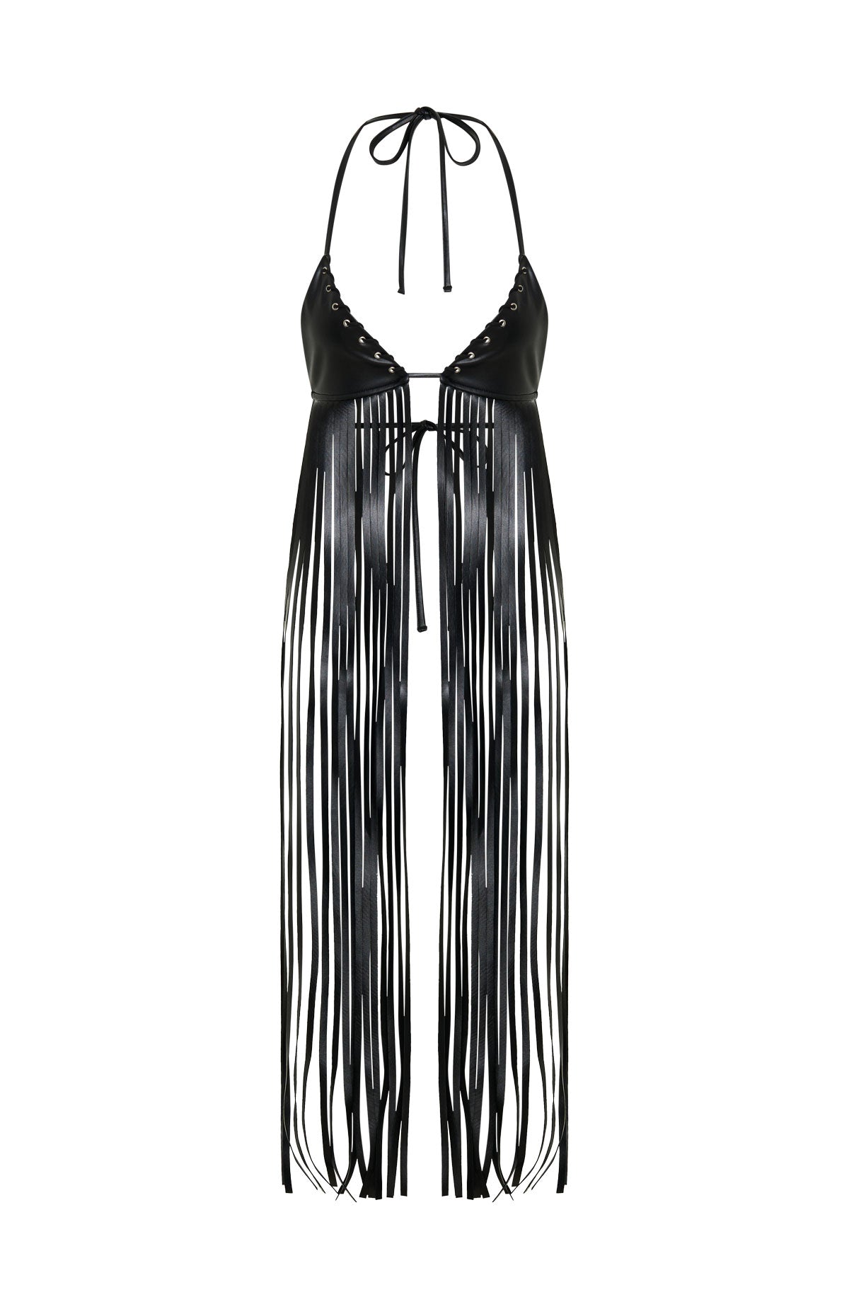 Here We Go PU Fringe Top Black