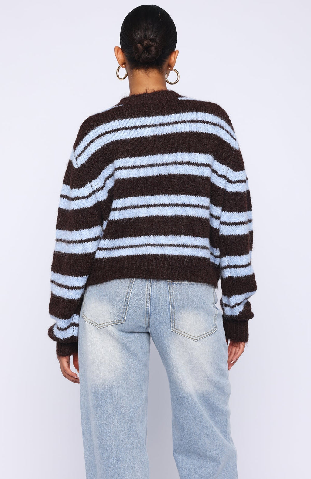Ice Bae Stripe Knit Cardigan Blueberry Chocolate Stripe