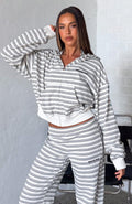 Looking Back Boxy Zip Front Hoodie White Stripe