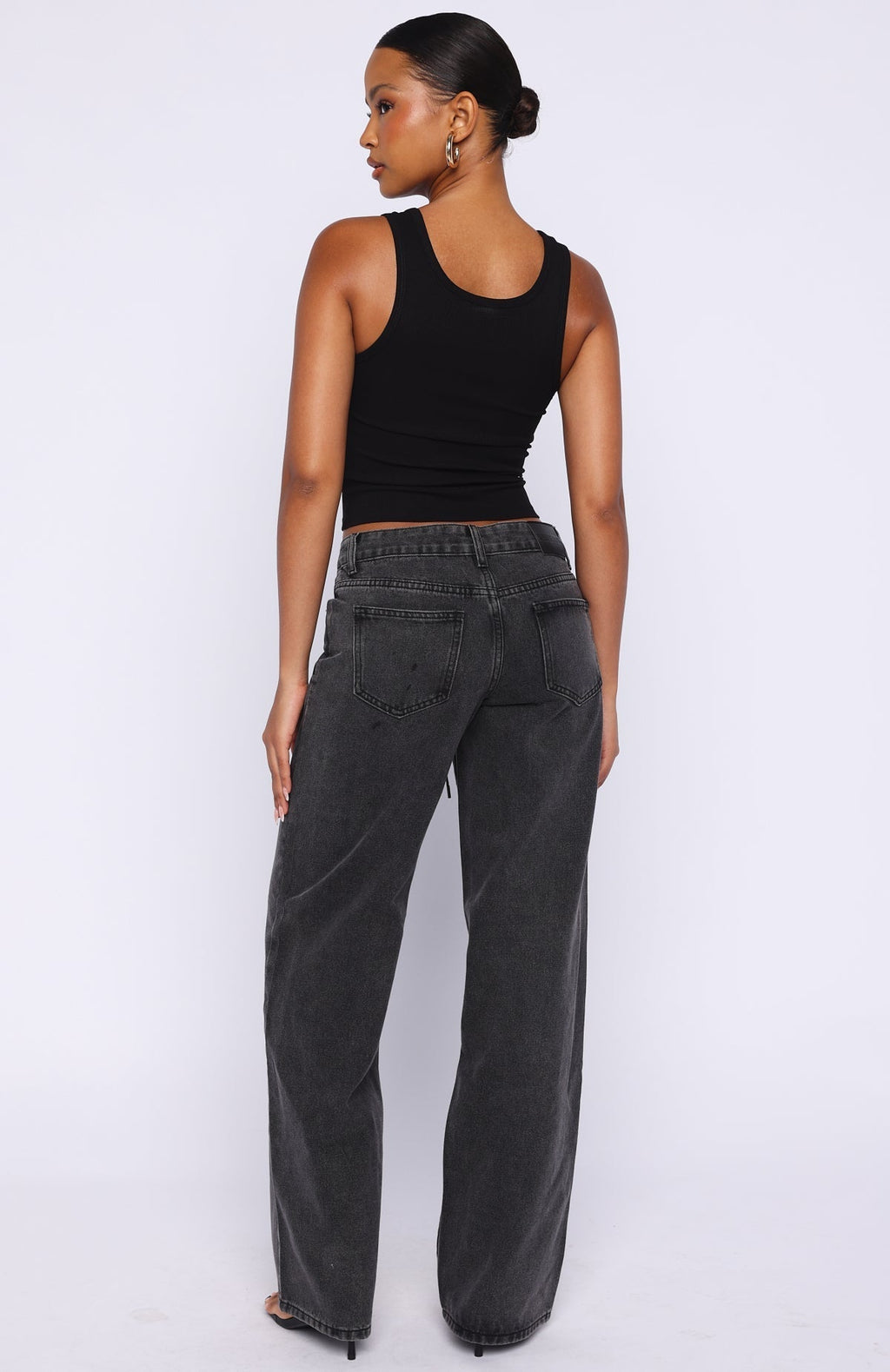 Making Appearances Mid Rise Lace Up Straight Leg Jeans Black Acid Wash