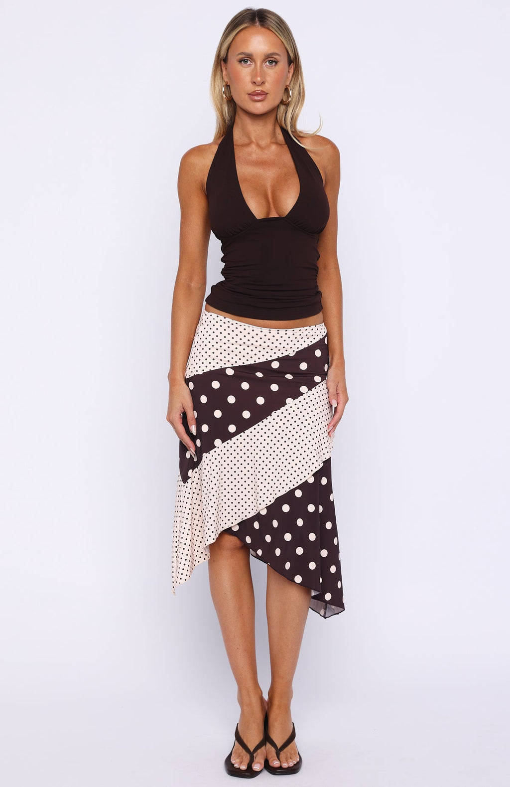 Offline Forever Midi Skirt Choc/Cream Polka Dot