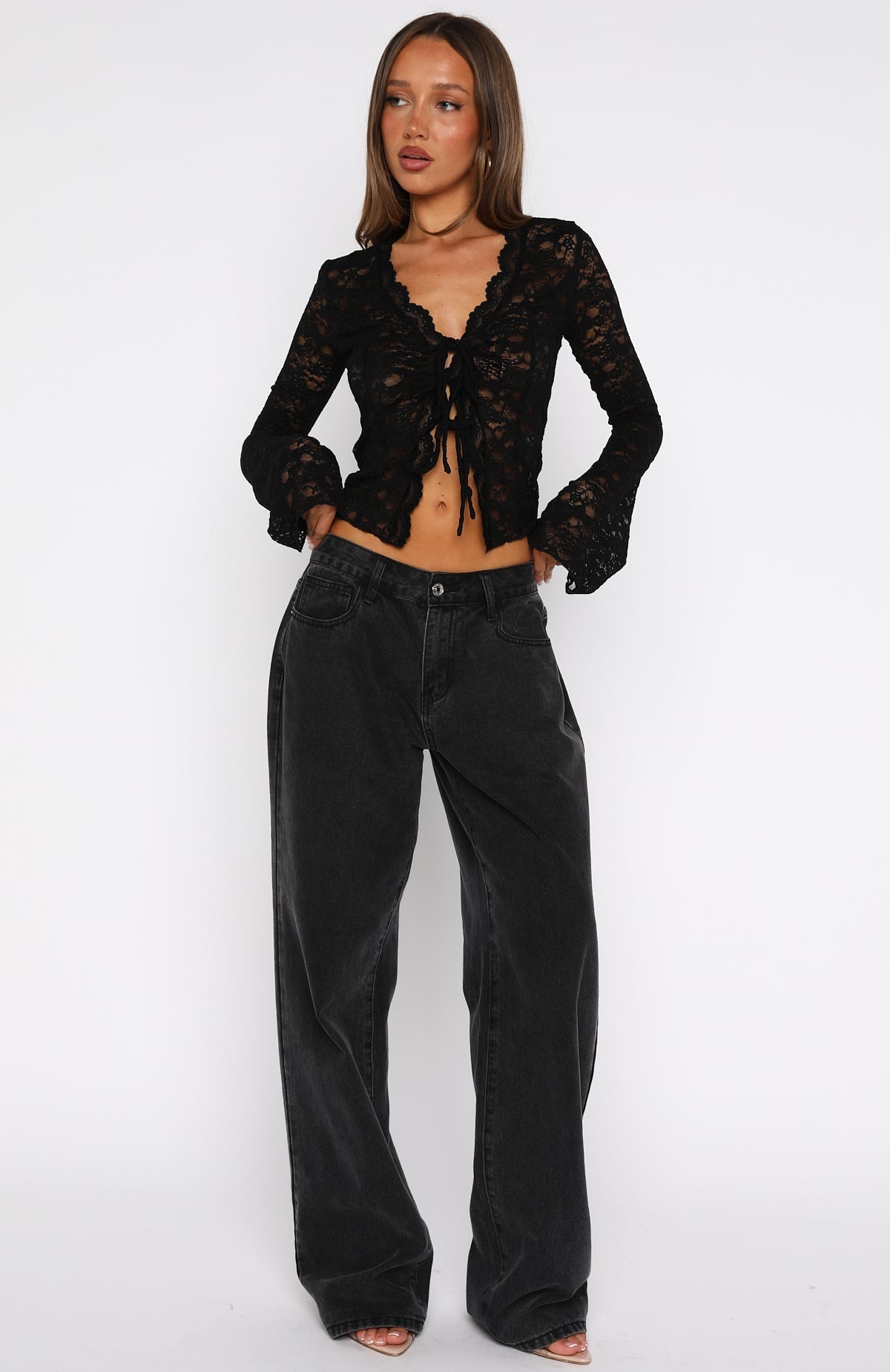 Oh So Careless Long Sleeve Lace Top Black