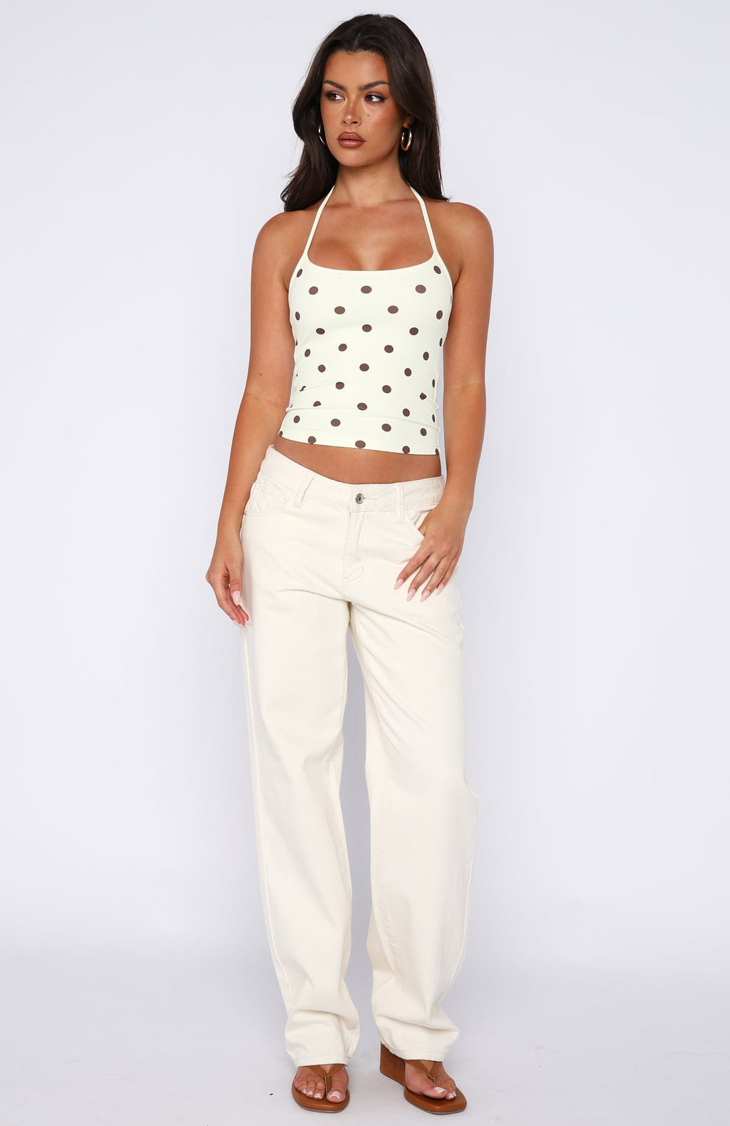 Poker Face Halter Top Chocolate/Banana Polka Dot