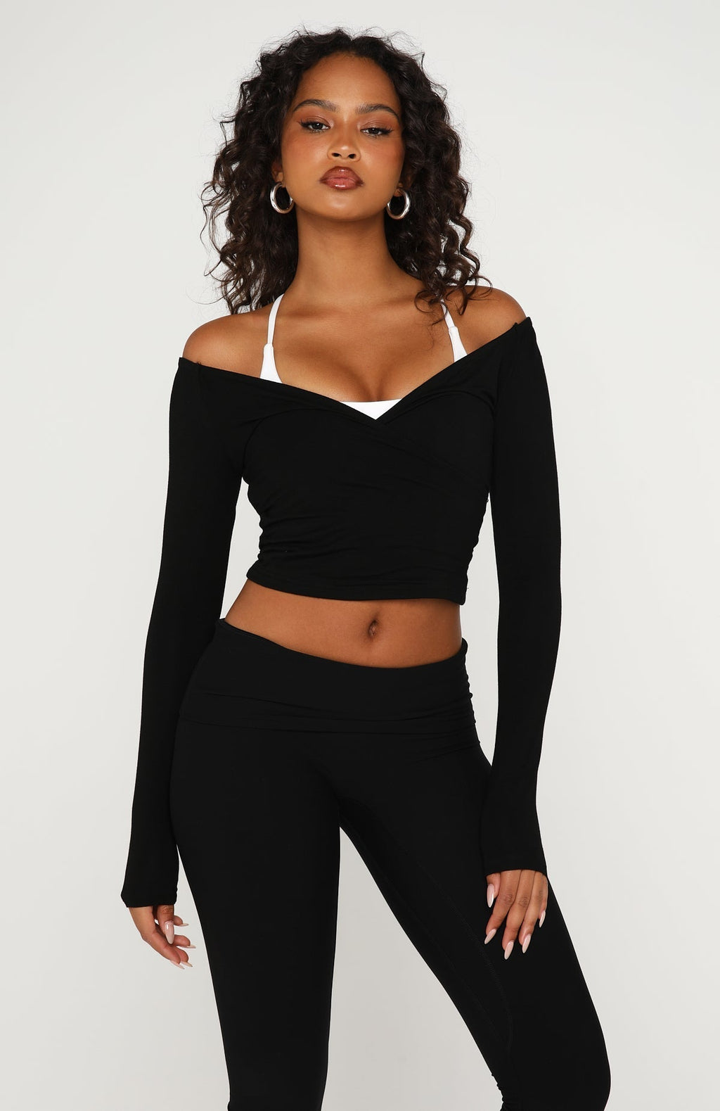 Power Princess Off Shoulder Long Sleeve Top Black
