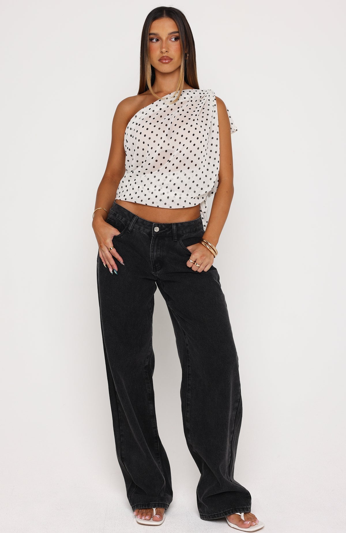 See My Love Multi Way Scarf Top White/Black Polka Dot